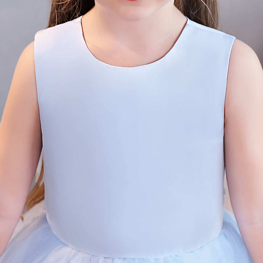 Girls Birthday Dresses Scoop Neck Sleeveless Tulle/Satin Tea-Length Flower Girl Dresses/Party Dresses With Belt Girls Gidiondress