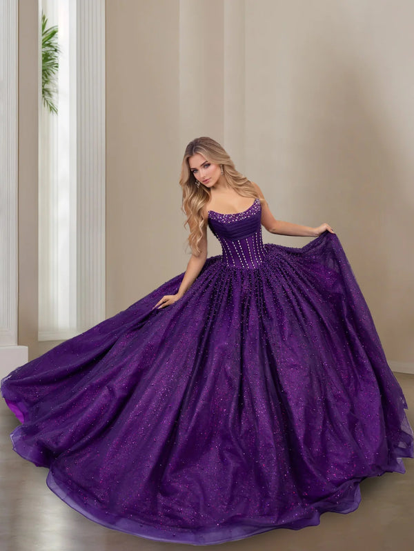 Ball Gown Sweetheart Sleeveless Floor-length Long Prom Dresses with Pearls
