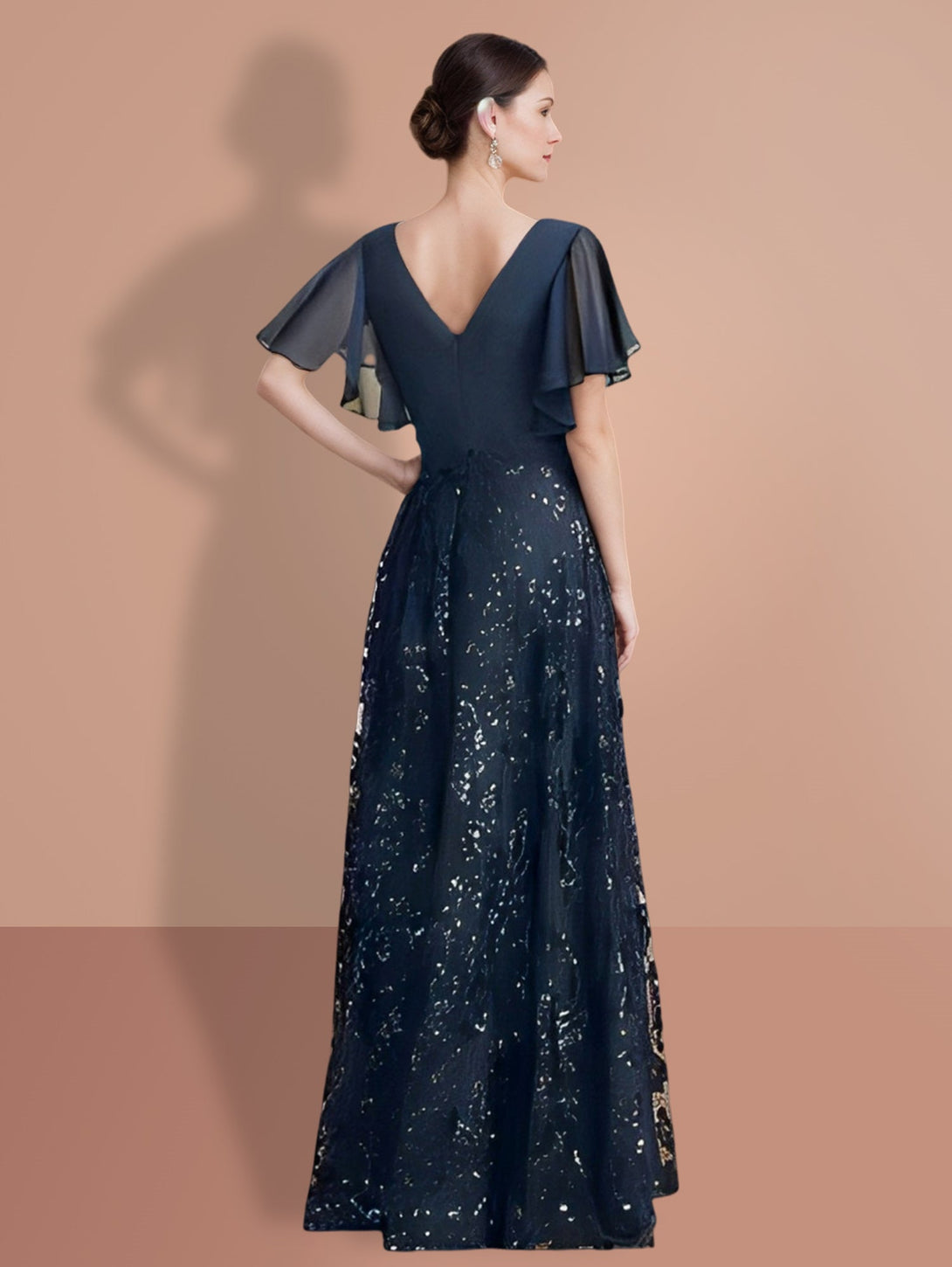 A-Line/Princess V-Neck Short Sleeves Floor-Length Mother Of The Bride Dresses With Sequins BabaMila