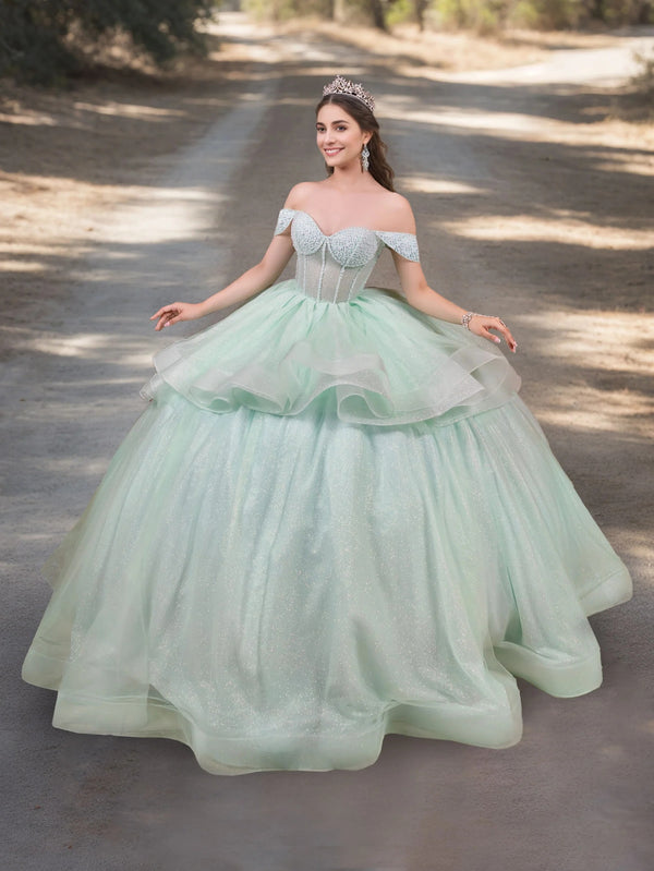 Ball Gown Off-the-Shoulder Sleeveless Floor-length Tulle Long Prom Dresses with Crystal Beadings