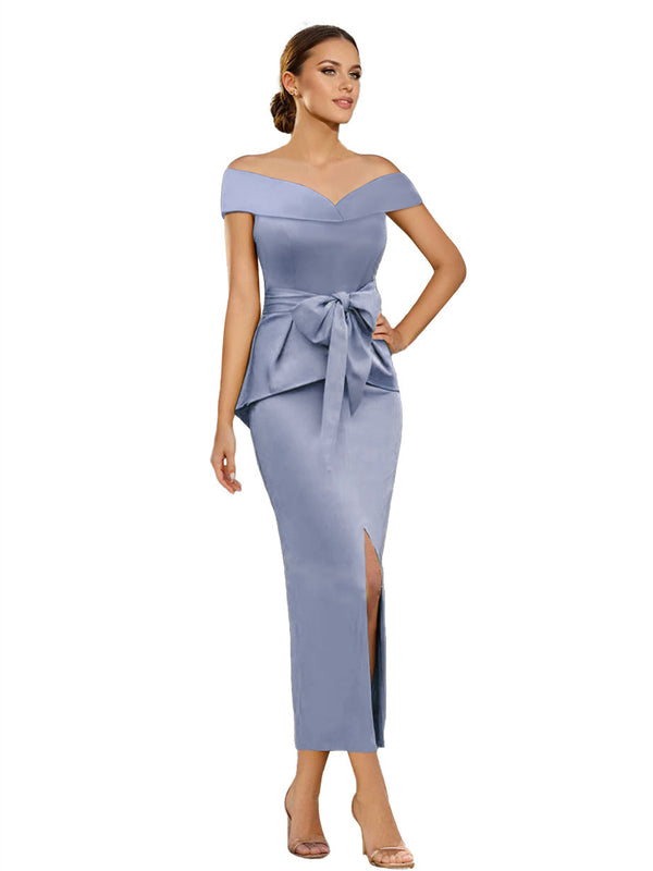 Sheath/Column Off-The-Shoulder Sleeveless Ankle-Length Mother Of The Bride Dresses With Pure Color BabaMila