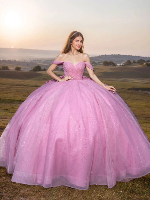 Ball Gown Sweetheart Off-the-Shoulder Sleeveless Floor-length Long Prom Dresses with Ruffles and Bowknot