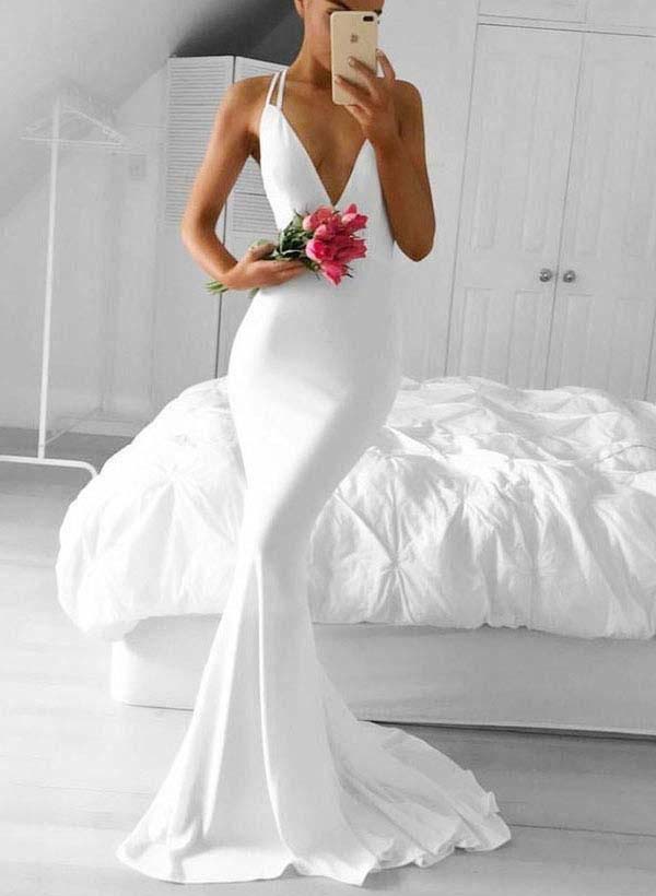 Trumpet/Mermaid Halter Floor-length Wedding Dress With Ruffles BabaMila