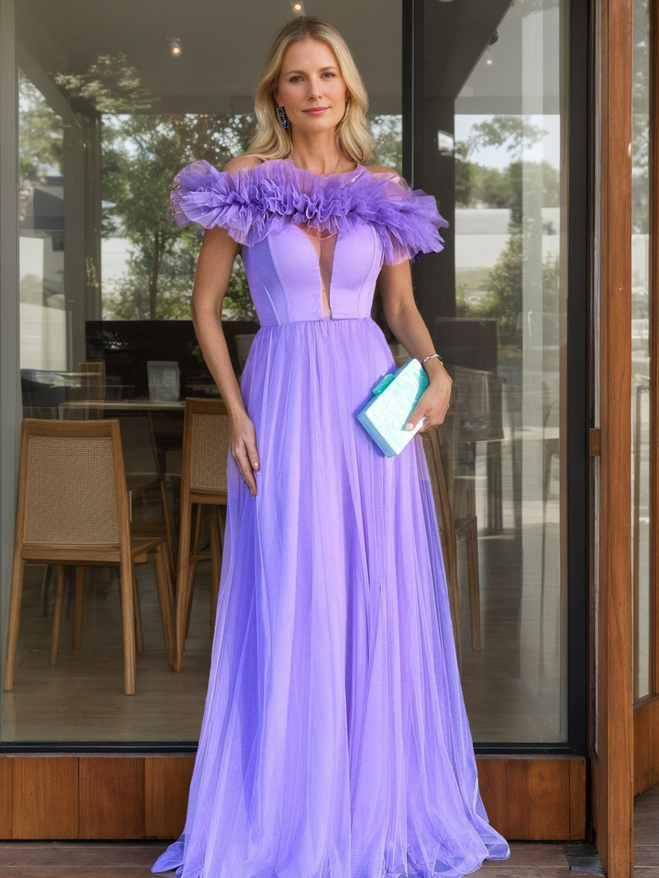 A-Line/Princess Off-the-Shoulder Sleeveless Floor-Length Evening Dresses With Ruffles BabaMila