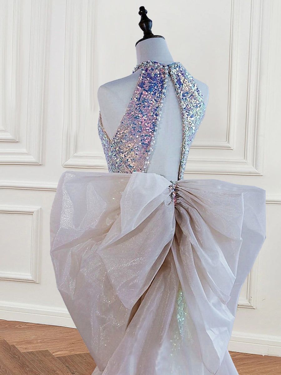 Trumpet/Mermaid Halter Sleeveless Sequined Evening Dresses with Bow/Pearl BabaMila