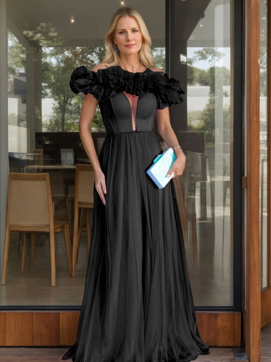 A-Line/Princess Off-the-Shoulder Sleeveless Floor-Length Evening Dresses With Ruffles BabaMila
