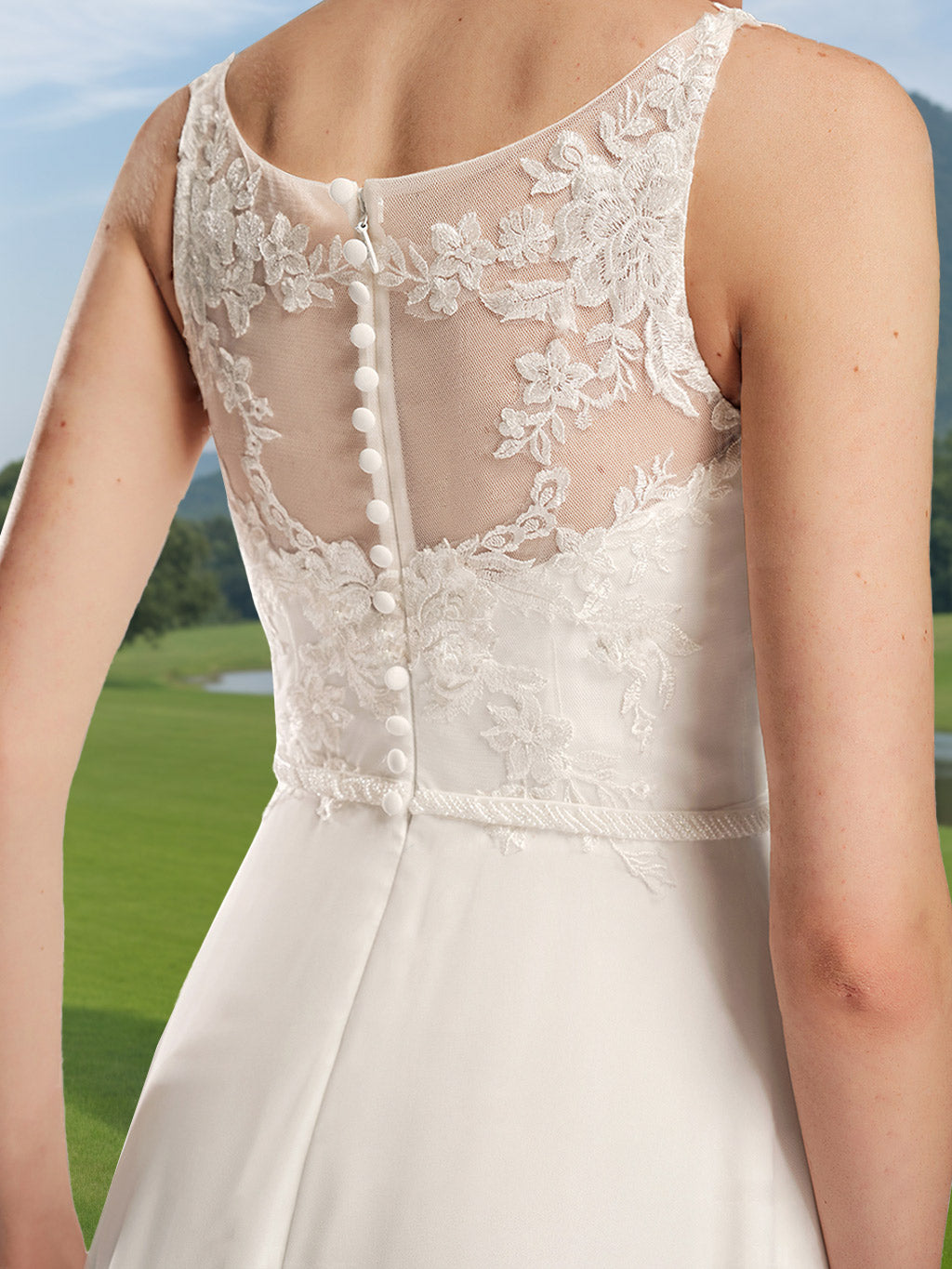 A-Line/Princess Scoop Neck Sleeveless Floor-length Wedding Dress with Lace Appliques BabaMila