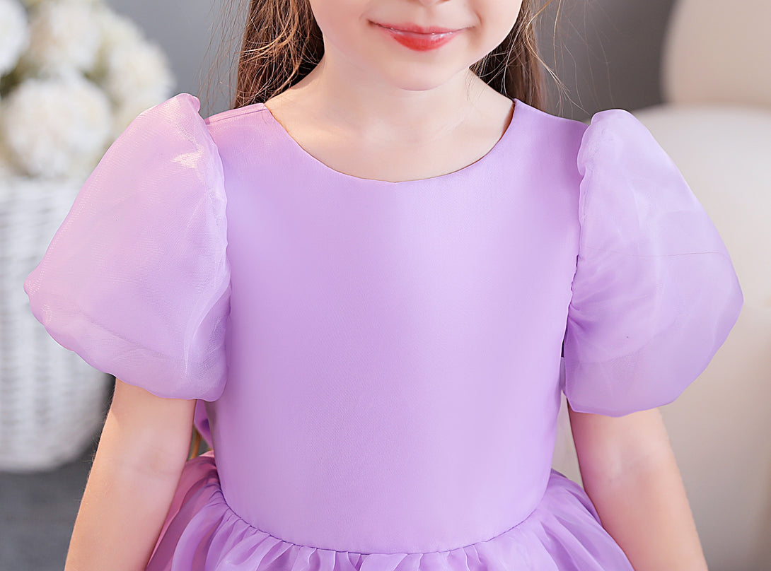 Girls Birthday Dresses Scoop Neck Short Sleeve Chiffon/Satin Tea-Length Flower Girl Dresses/Party Dresses With Bow Girls Gidiondress