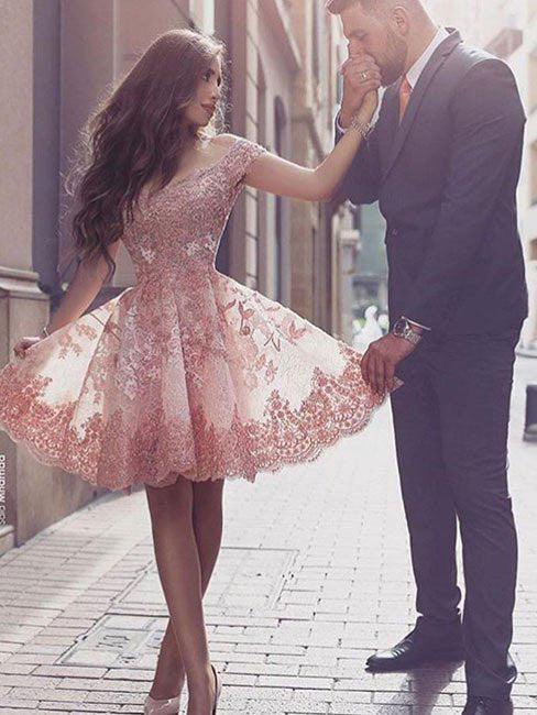 Homecoming Dress Off-the-shoulder Short Sleeve Short Prom Dress Party Dress Homecoming Dress BabaMila