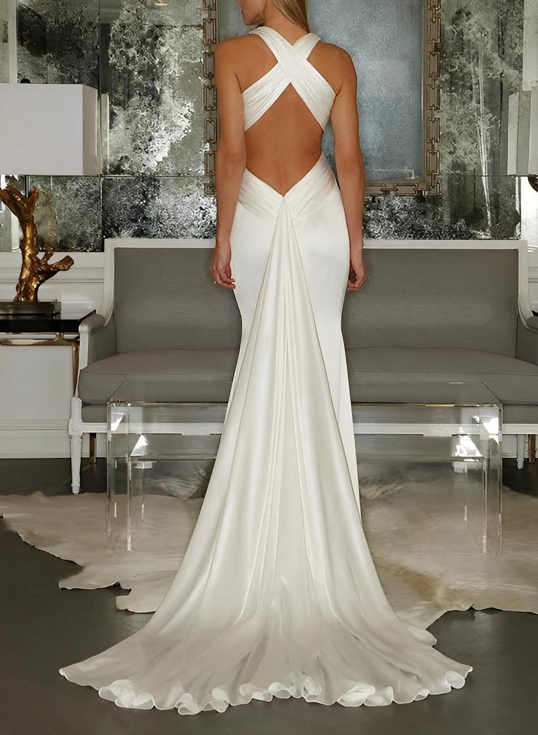 Trumpet/Mermaid V-Neck Floor-length Wedding Dress With Pleated BabaMila