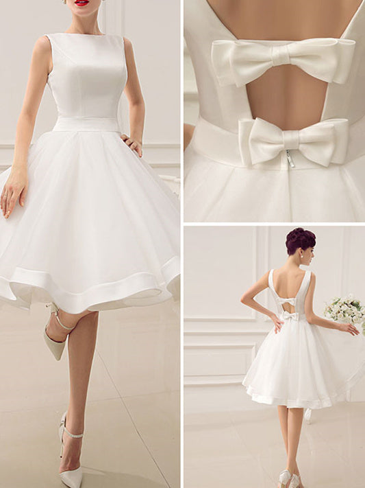 A-Line/Princess Scoop Knee-Length Bowknot Wedding Dress BabaMila