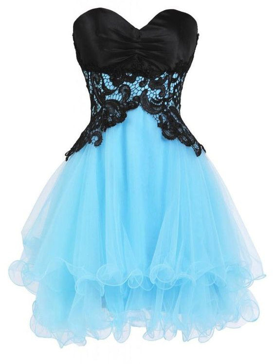Homecoming Dress Blue and Black Lace Short Prom Dress Party Dress Homecoming Dress BabaMila