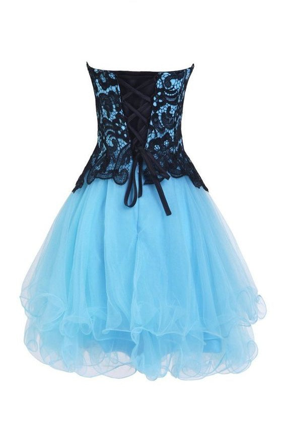 Homecoming Dress Blue and Black Lace Short Prom Dress Party Dress Homecoming Dress BabaMila