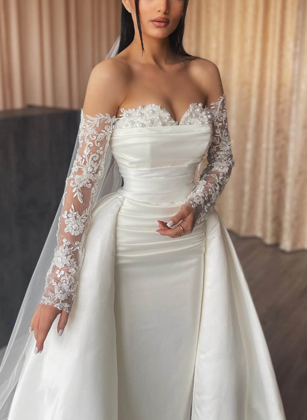 Sheath/Column Off-the-Shoulder Floor-length Lace Wedding Dress BabaMila