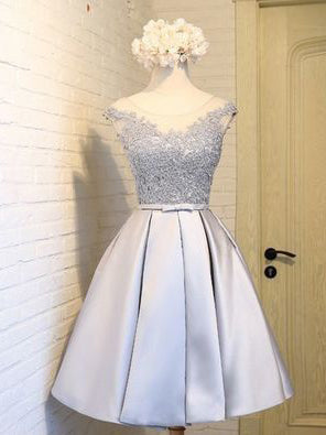 Homecoming Dress Silver Lace-up Satin Short Prom Dress Party Dress Homecoming Dress BabaMila