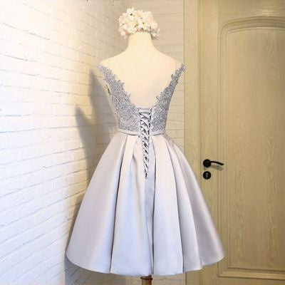 Homecoming Dress Silver Lace-up Satin Short Prom Dress Party Dress Homecoming Dress BabaMila