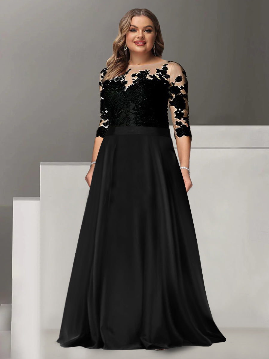 A-Line/Princess Jewel Neck 3/4 Length Sleeves Floor-Length Plus Size Mother Of The Bride & Groom Dresses BabaMila