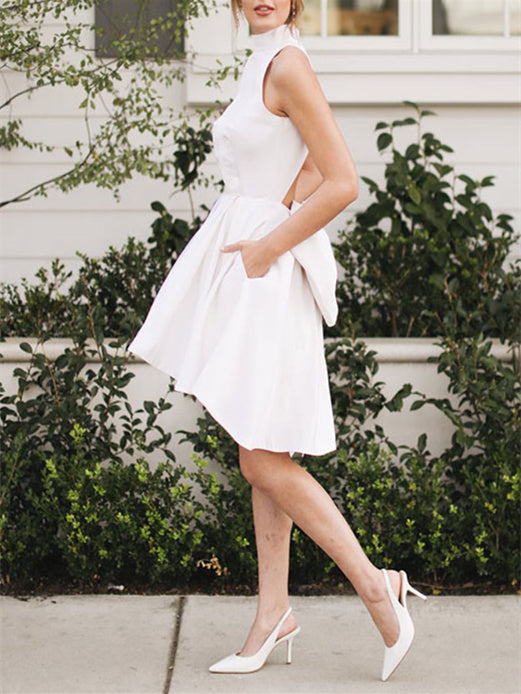A-Line/Princess Classic Halter Mini Wedding Dress With Bow BabaMila