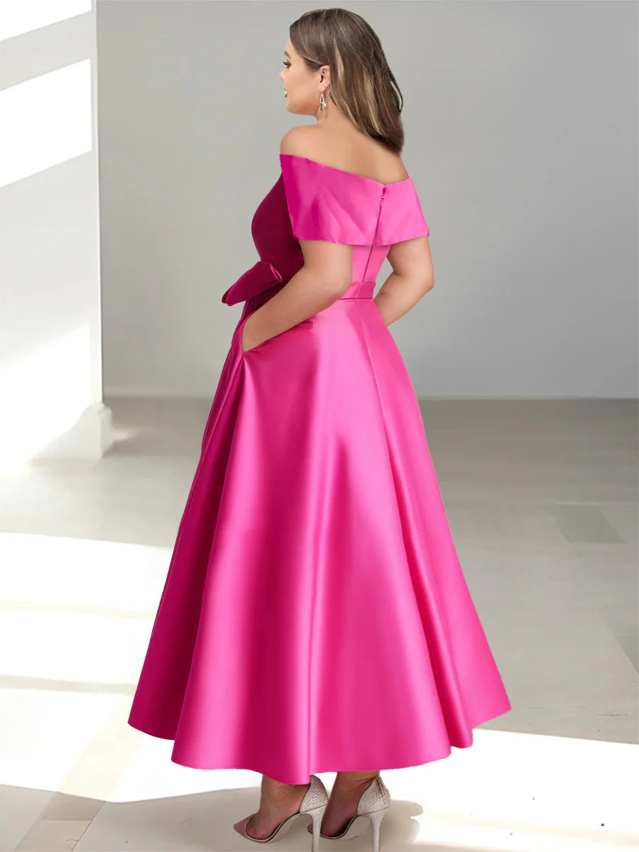 A-Line/Princess Off-The-Shoulder Sleeveless Ankle-Length Plus Size Mother Of The Bride Dresses With Pockets BabaMila