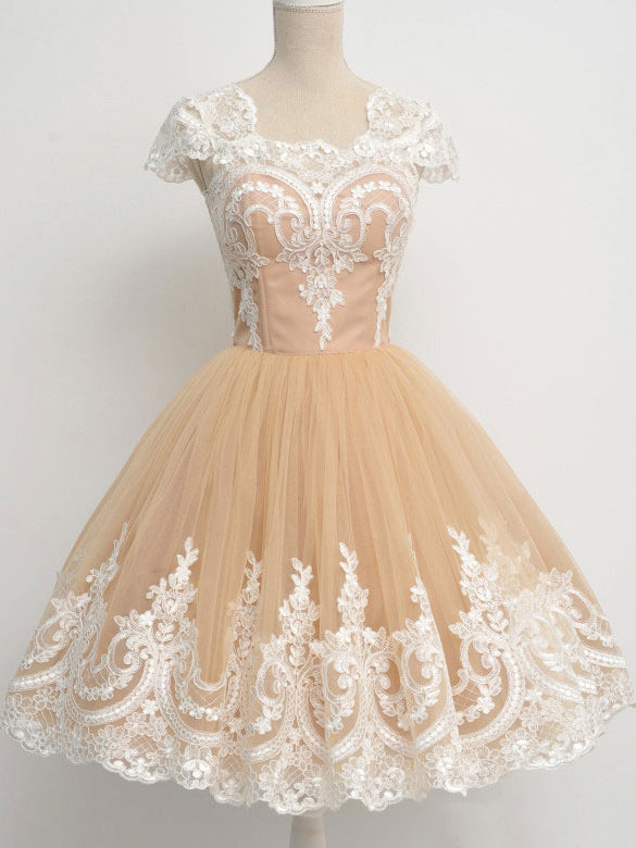 Homecoming Dress Chic Square Champagne Short Prom Dress Party Dress Homecoming Dress BabaMila