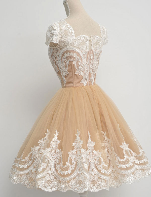 Homecoming Dress Chic Square Champagne Short Prom Dress Party Dress Homecoming Dress BabaMila