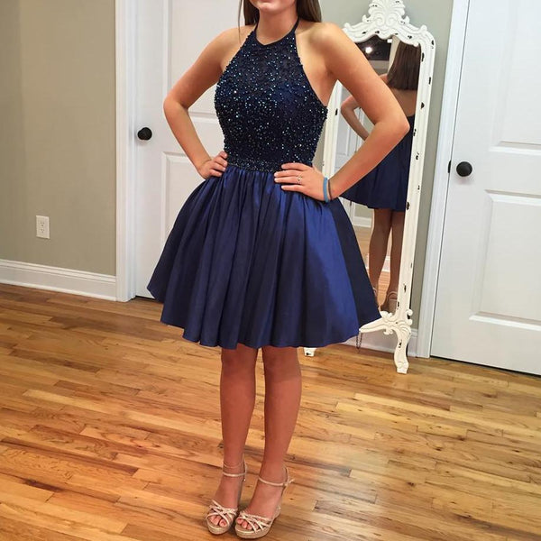Homecoming Dress Sexy Halter Royal Blue Short Prom Dress Party Dress Homecoming Dress BabaMila
