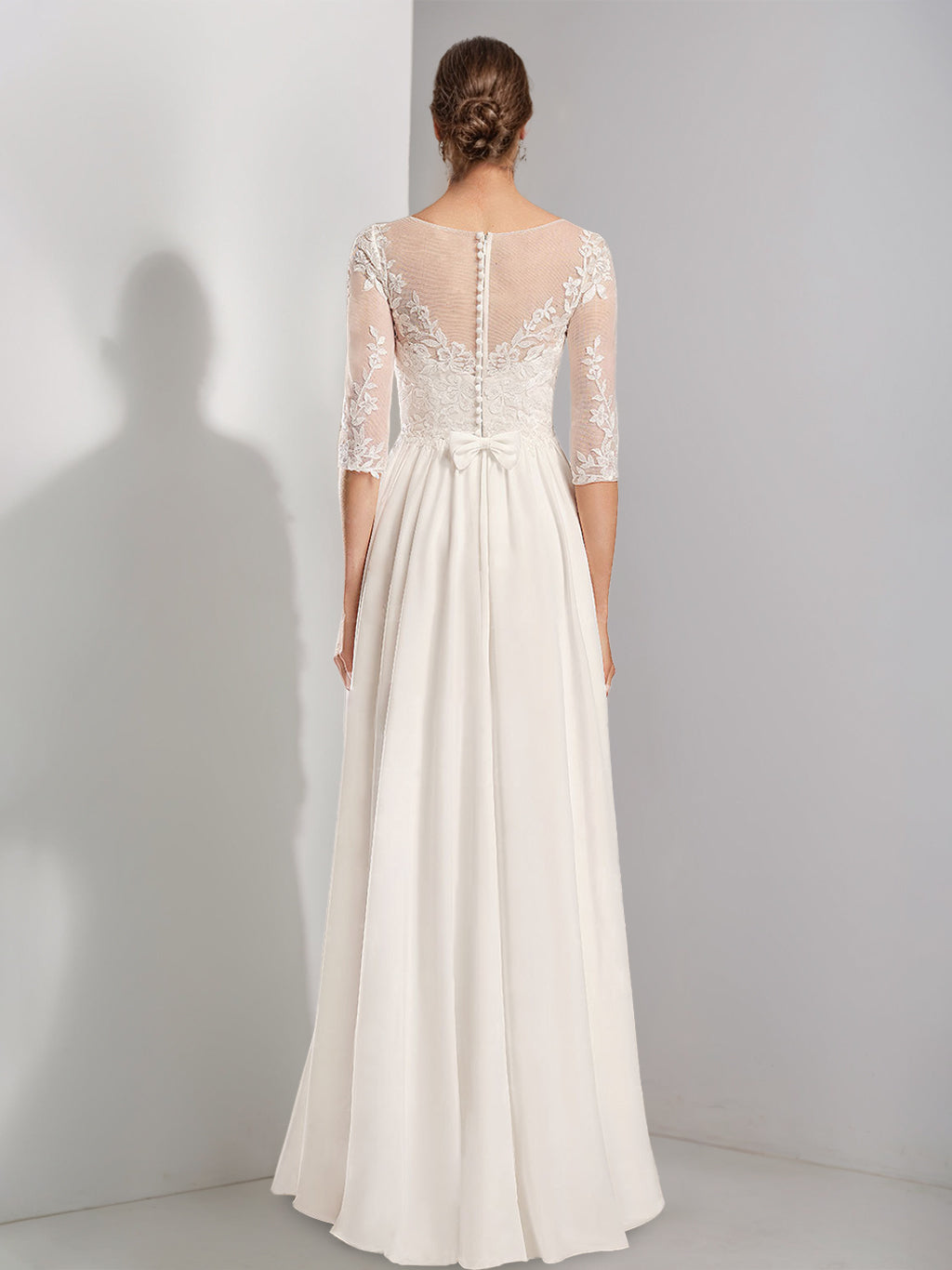 A-Line/Princess Scoop Neck Half Sleeves Floor-length Lace Wedding Dress with Appliques BabaMila