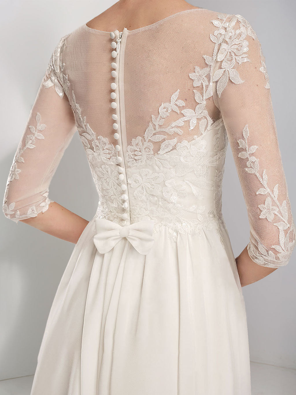 A-Line/Princess Scoop Neck Half Sleeves Floor-length Lace Wedding Dress with Appliques BabaMila
