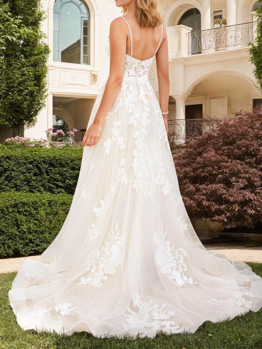 V-Neck A-Line/Princess Floor-length Wedding Dress With Applique BabaMila