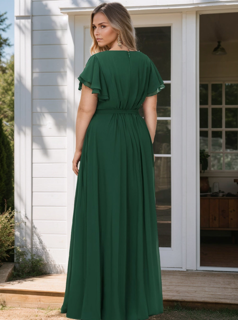 A-Line/Princess Scoop Neck Short Sleeves Floor-Length Plus Size Bridesmaid Dress With Ruffles BabaMila