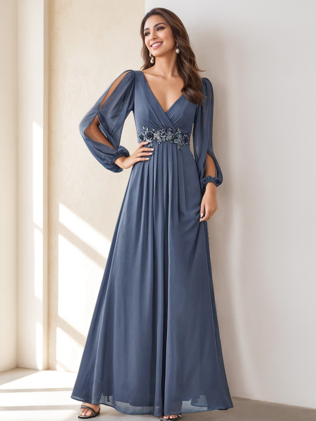A-Line/Princess V-Neck Floor Length Elegant Mother Of The Bride Dresses With Embroidery BabaMila