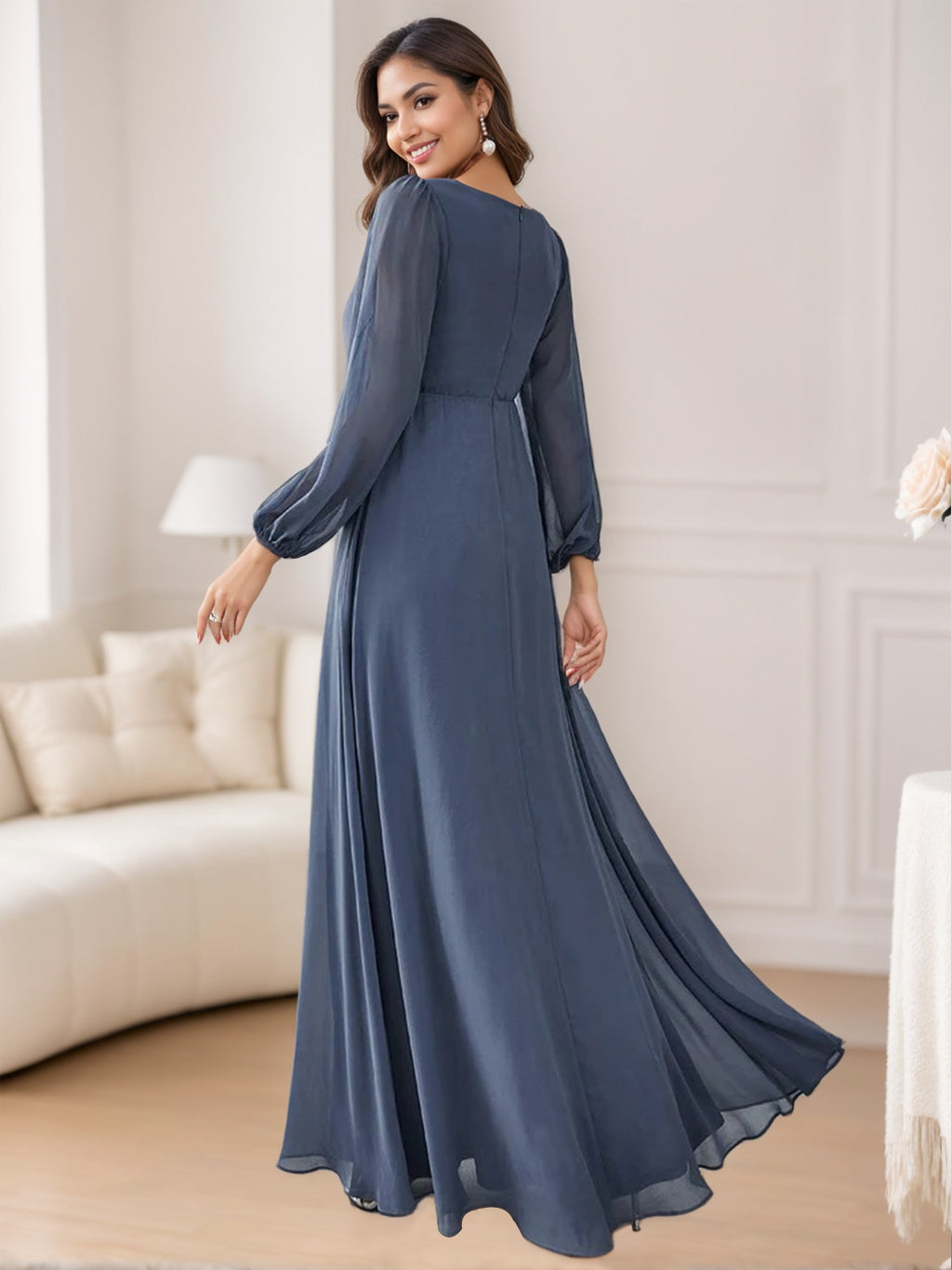A-Line/Princess V-Neck Floor Length Elegant Mother Of The Bride Dresses With Embroidery BabaMila