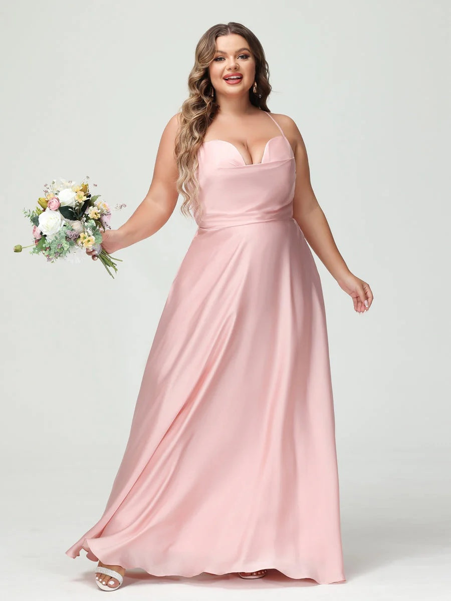 A-Line/Princess Spaghetti Straps Sleeveless Plus Size Bridesmaid Dresses BabaMila