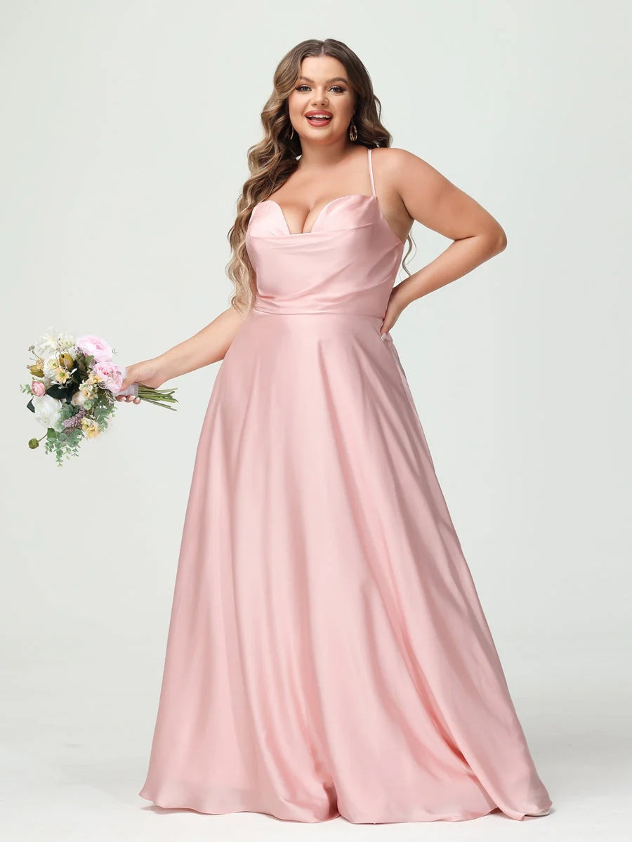 A-Line/Princess Spaghetti Straps Sleeveless Plus Size Bridesmaid Dresses BabaMila