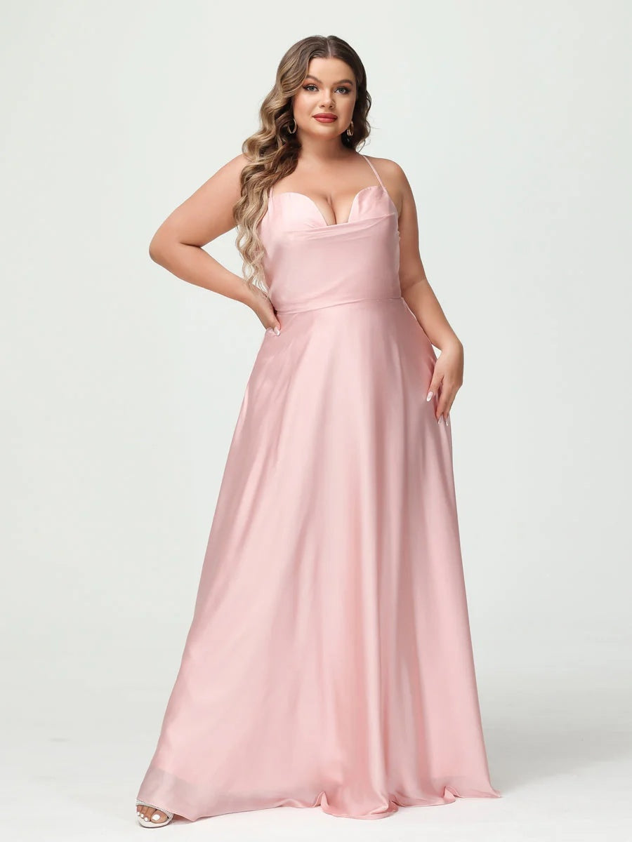 A-Line/Princess Spaghetti Straps Sleeveless Plus Size Bridesmaid Dresses BabaMila