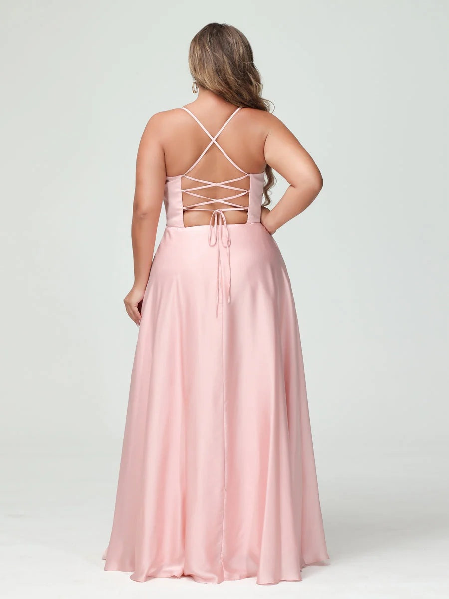 A-Line/Princess Spaghetti Straps Sleeveless Plus Size Bridesmaid Dresses BabaMila