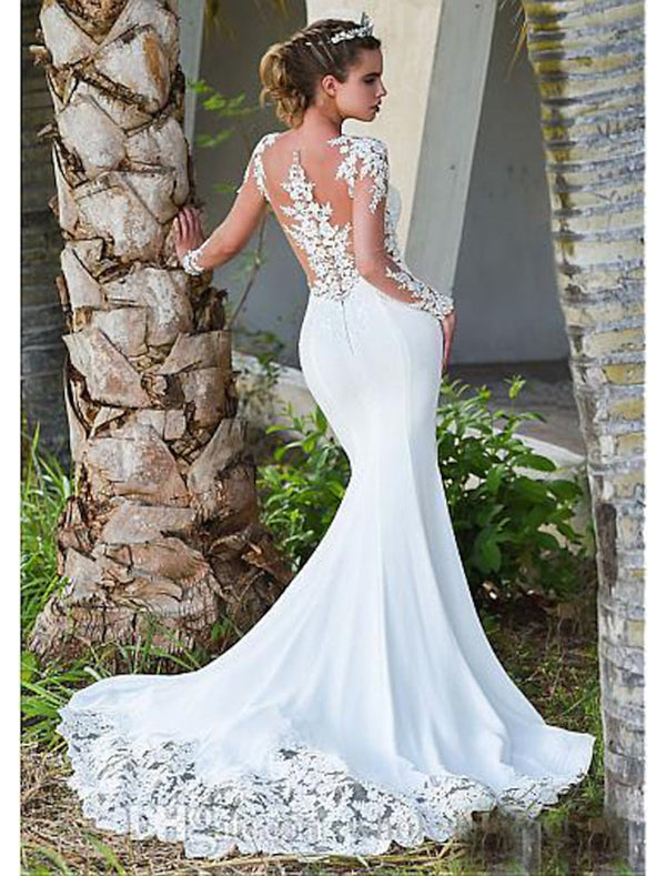 Trumpet/Mermaid Scoop Neck Illusion Floor-length Lace Wedding Dress BabaMila