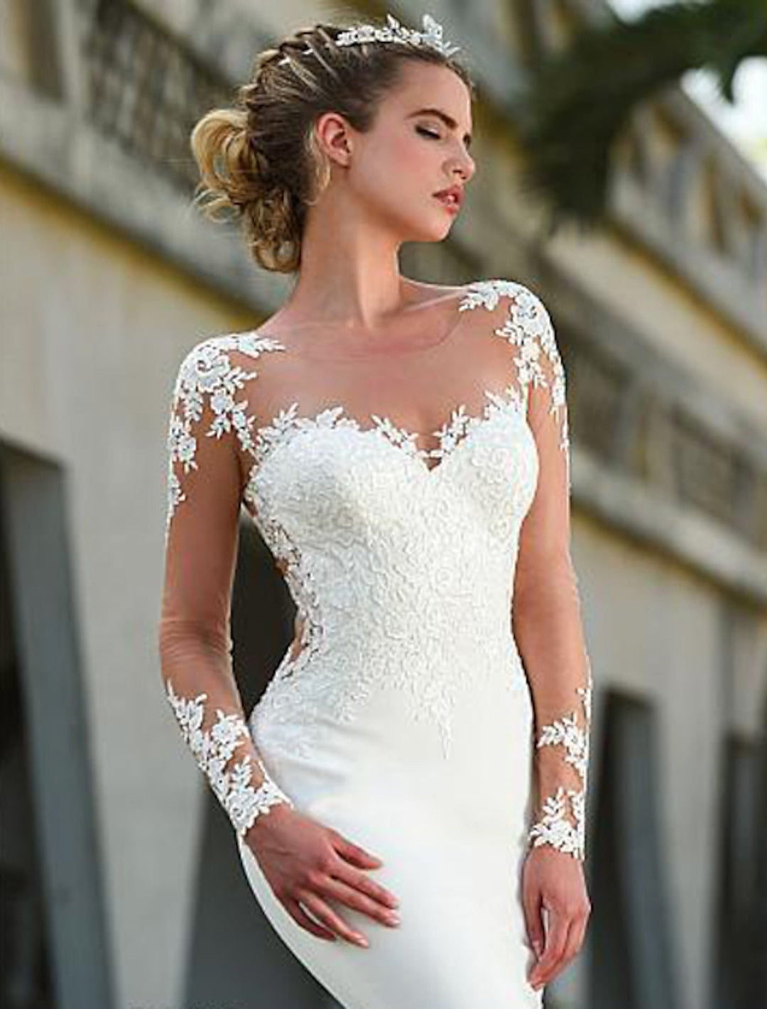 Trumpet/Mermaid Scoop Neck Illusion Floor-length Lace Wedding Dress BabaMila