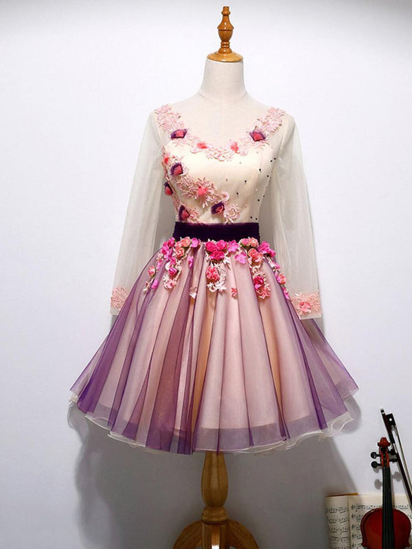 Floral Homecoming Dress V-neck A-line Beautiful Short Prom Dress Party Dress Homecoming Dress BabaMila