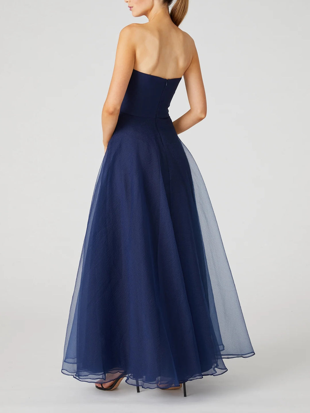 A-Line/Princess Strapless Sleeveless Ankle-Length Evening Dress with Cascading Ruffles BabaMila