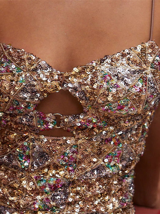 Sheath/Column Dazzling Spaghetti Straps Strapless Sleeveless Short/Mini Homecoming Dress BabaMila