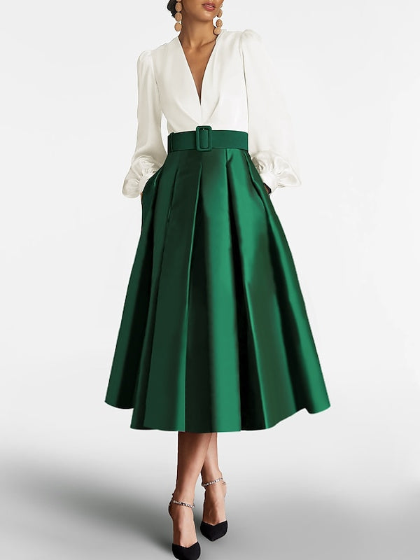 A-Line/Princess V-Neck Long Sleeves Mother Of The Bride Dresses With Belt BabaMila