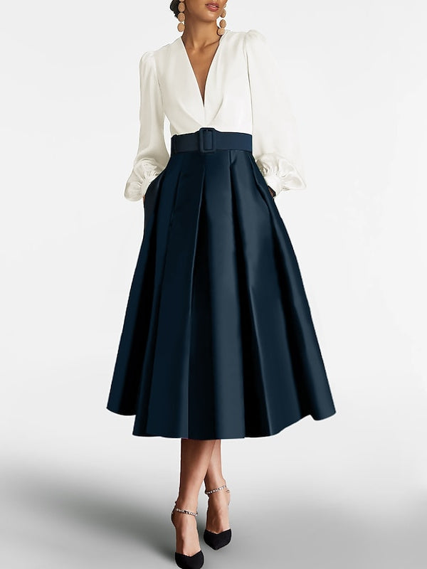 A-Line/Princess V-Neck Long Sleeves Mother Of The Bride Dresses With Belt BabaMila