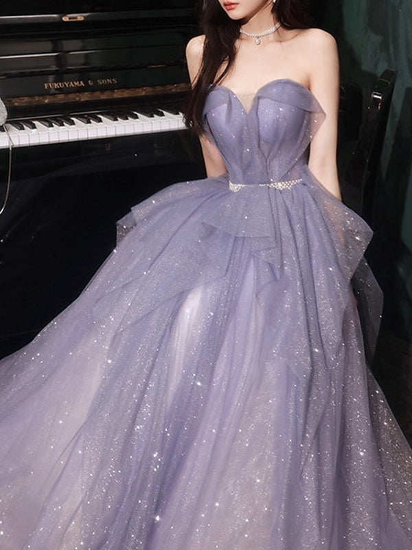 A-Line/Princess Off-the-Shoulder Sleeveless Floor-Length Long Prom Dresses With Sequin BabaMila