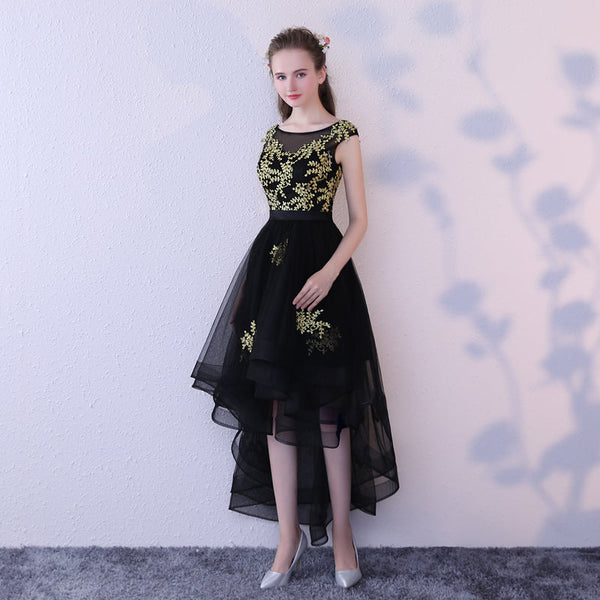 Homecoming Dress Black Tulle Gold Appliques Short Prom Dress Party Dress Homecoming Dress BabaMila