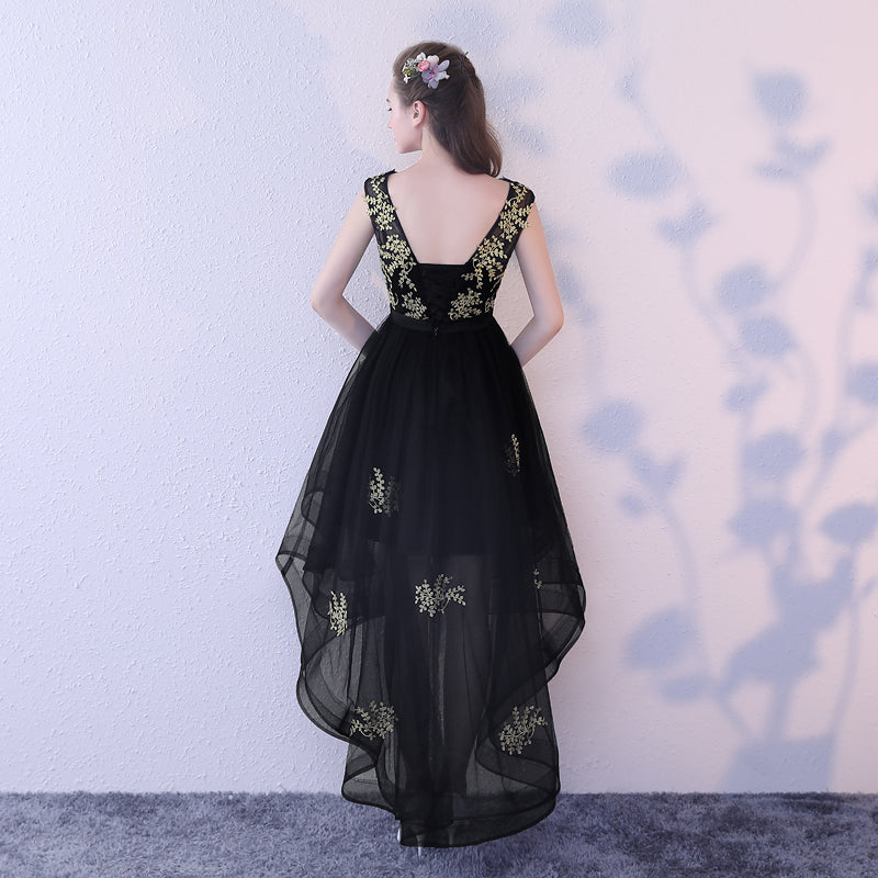 Homecoming Dress Black Tulle Gold Appliques Short Prom Dress Party Dress Homecoming Dress BabaMila