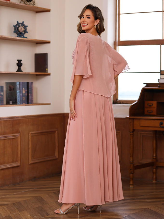 A-Line/Princess V-Neck 2 Pics Floor-Length Mother Of The Bride Dresses With Appliques & Wrap BabaMila