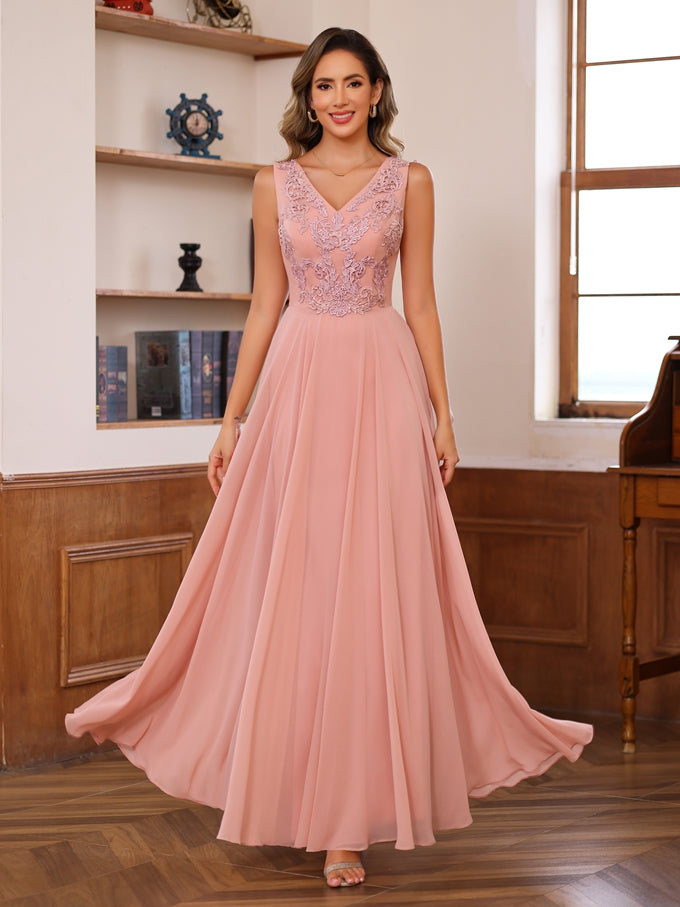 A-Line/Princess V-Neck 2 Pics Floor-Length Mother Of The Bride Dresses With Appliques & Wrap BabaMila