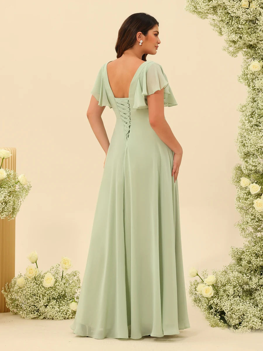 A-Line/Princess V-Neck Plus Size Bridesmaid Dresses with Ruffles BabaMila
