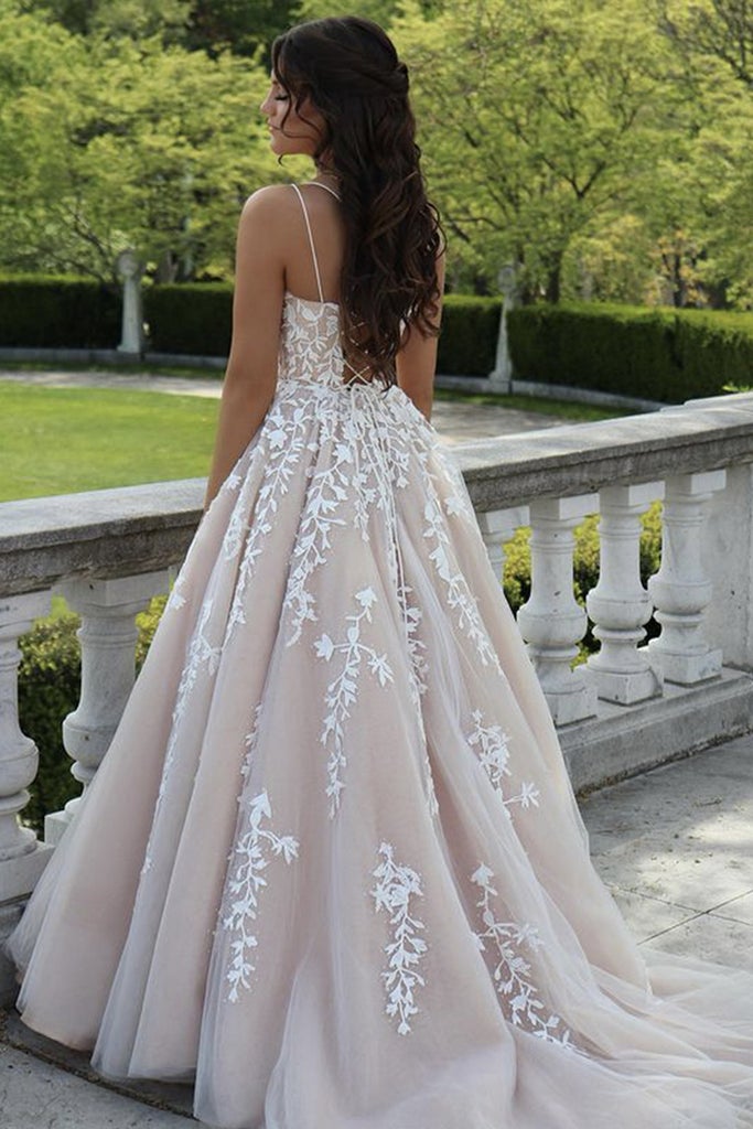 Ball Gown Spaghetti Straps Floor-length Lace Wedding Dress BabaMila